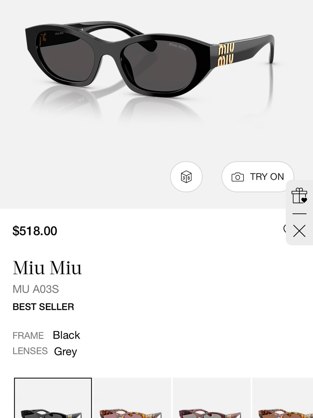 Miu Miu Women's Black Sunglasses with Grey lens